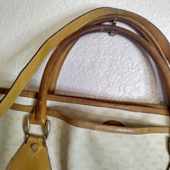 AS IS Gucci Vintage Beige Monogram Canvas Large Tote Bag with Strap - Picture 9 of 16